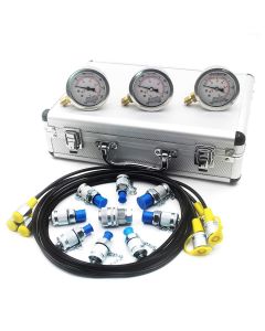 Hydraulic Pressure Test Kit - 3 Gauges, 11 Couplings, 3 Test Hoses, Aluminum Case, 25/40/60 Mpa, Silver