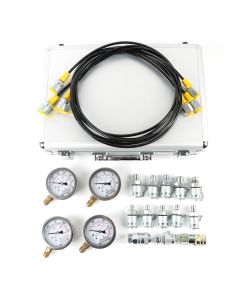 Hydraulic Pressure Test Kit with 4 Gauges (1450/3625/5800/8700 PSI) and 13 Couplings for Construction Machinery