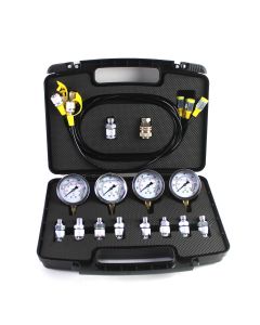 Hydraulic Pressure Test Kit: Includes 4 Gauges, 10 Couplings, 3 Hoses (160cm each), Measures 10/25/40/60 Mpa, Lightweight 3KG, Black Plastic Box