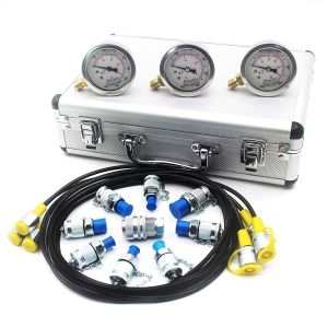 Hydraulic Pressure Test Kit - 3 Gauges, 11 Couplings, 3 Test Hoses, Aluminum Case, 25/40/60 Mpa, Silver