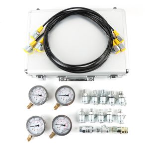 Hydraulic Pressure Test Kit with 4 Gauges (1450/3625/5800/8700 PSI) and 13 Couplings for Construction Machinery